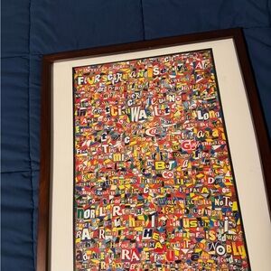 Colorful Text Art Print in Brown Frame